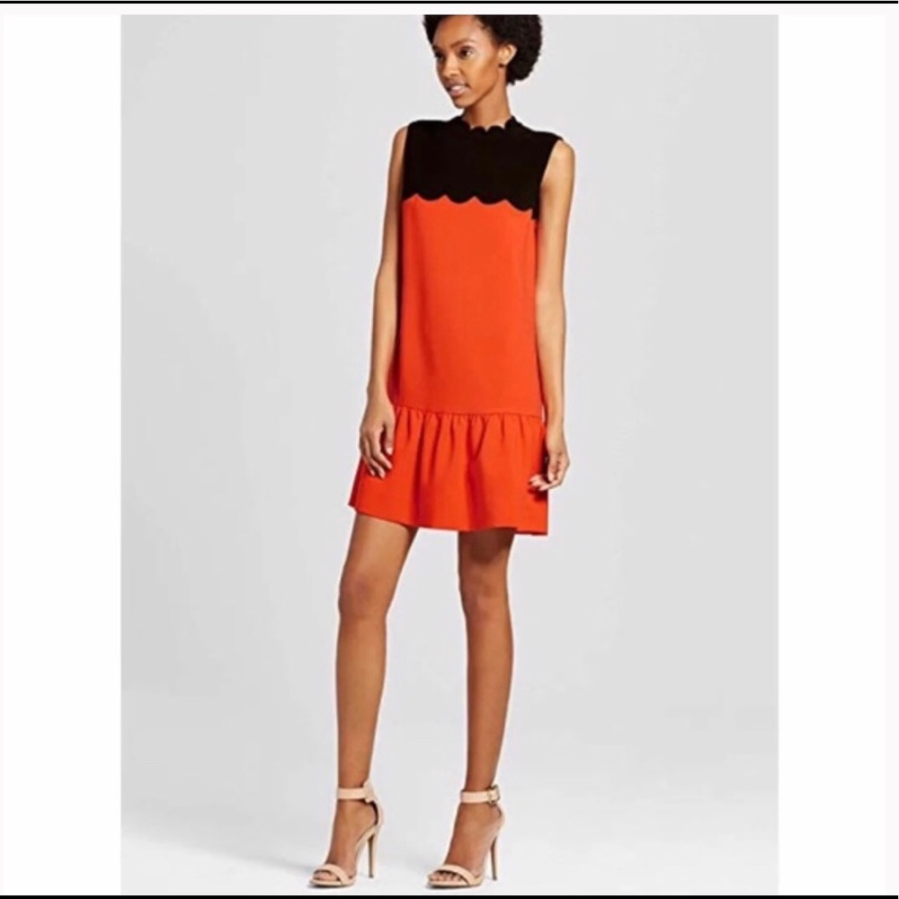 Victoria Beckham red black scalloped dress